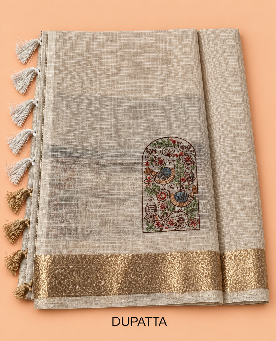 Elegant Ivory White Floral Bird Printed Cotton Salwar Material - SM060