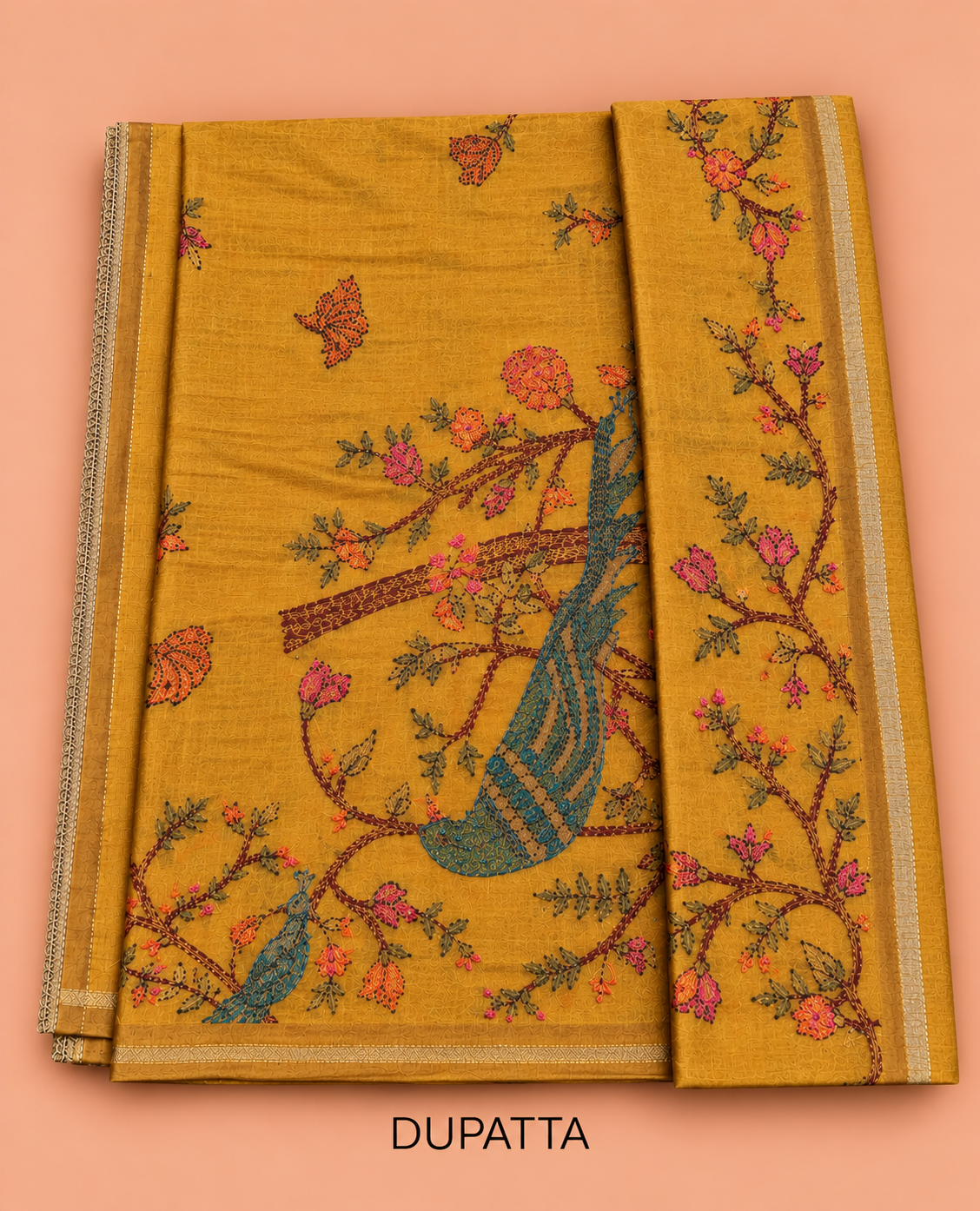 Elegant Mustard Yellow Bird & Floral Branch Print Cotton Salwar Material - SM060