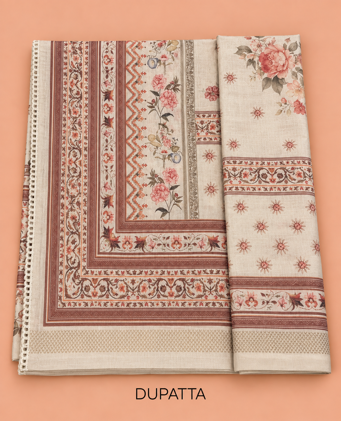 Elegant Ivory Floral Print with Embroidered Cotton Salwar Material - SM060