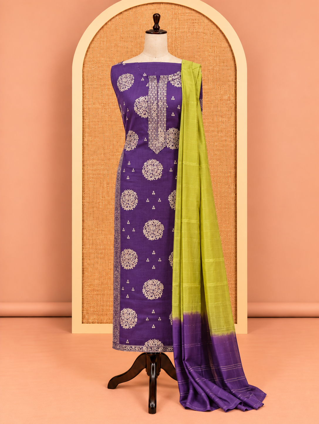 Elegant Royal Purple Round Medallion Motifs Cotton Salwar Material - SM060