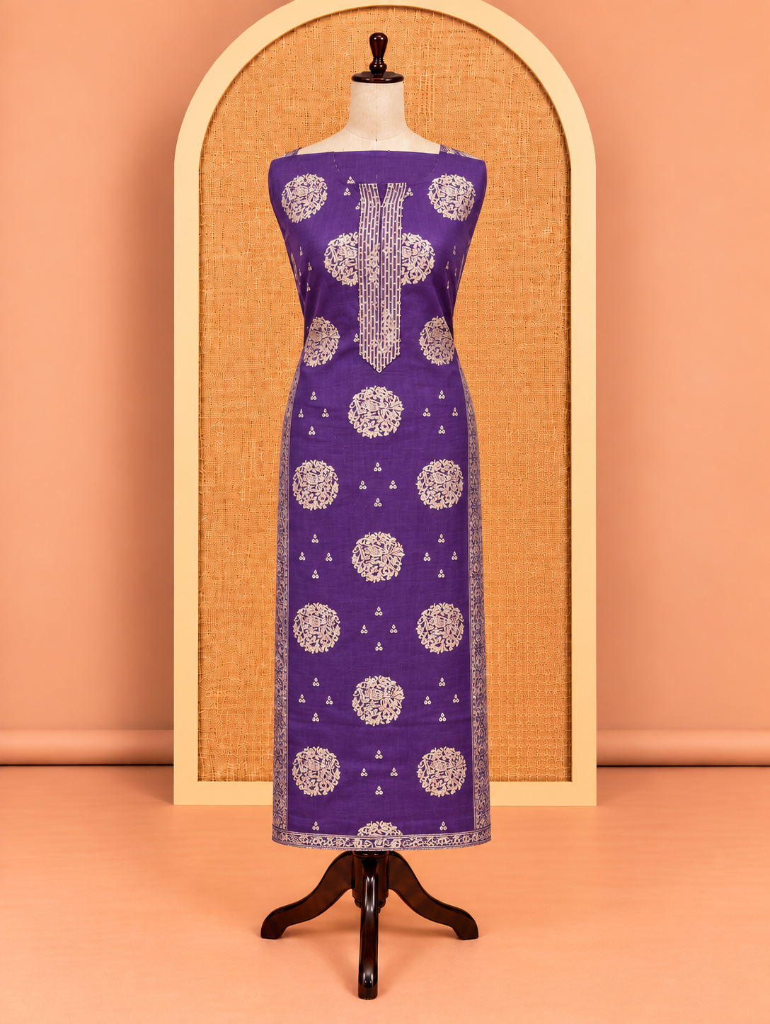 Elegant Royal Purple Round Medallion Motifs Cotton Salwar Material - SM060