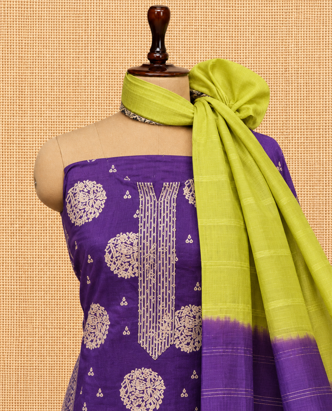 Elegant Royal Purple Round Medallion Motifs Cotton Salwar Material - SM060