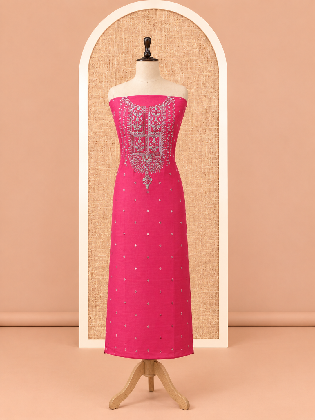 Elegant Rani Pink Thread & Stone Embroidered Cotton Silk Salwar Material - SM060