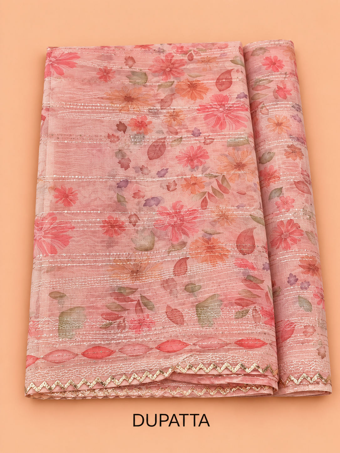 Elegant Peach Pink Floral Print Cotton Silk Salwar Material - SM060