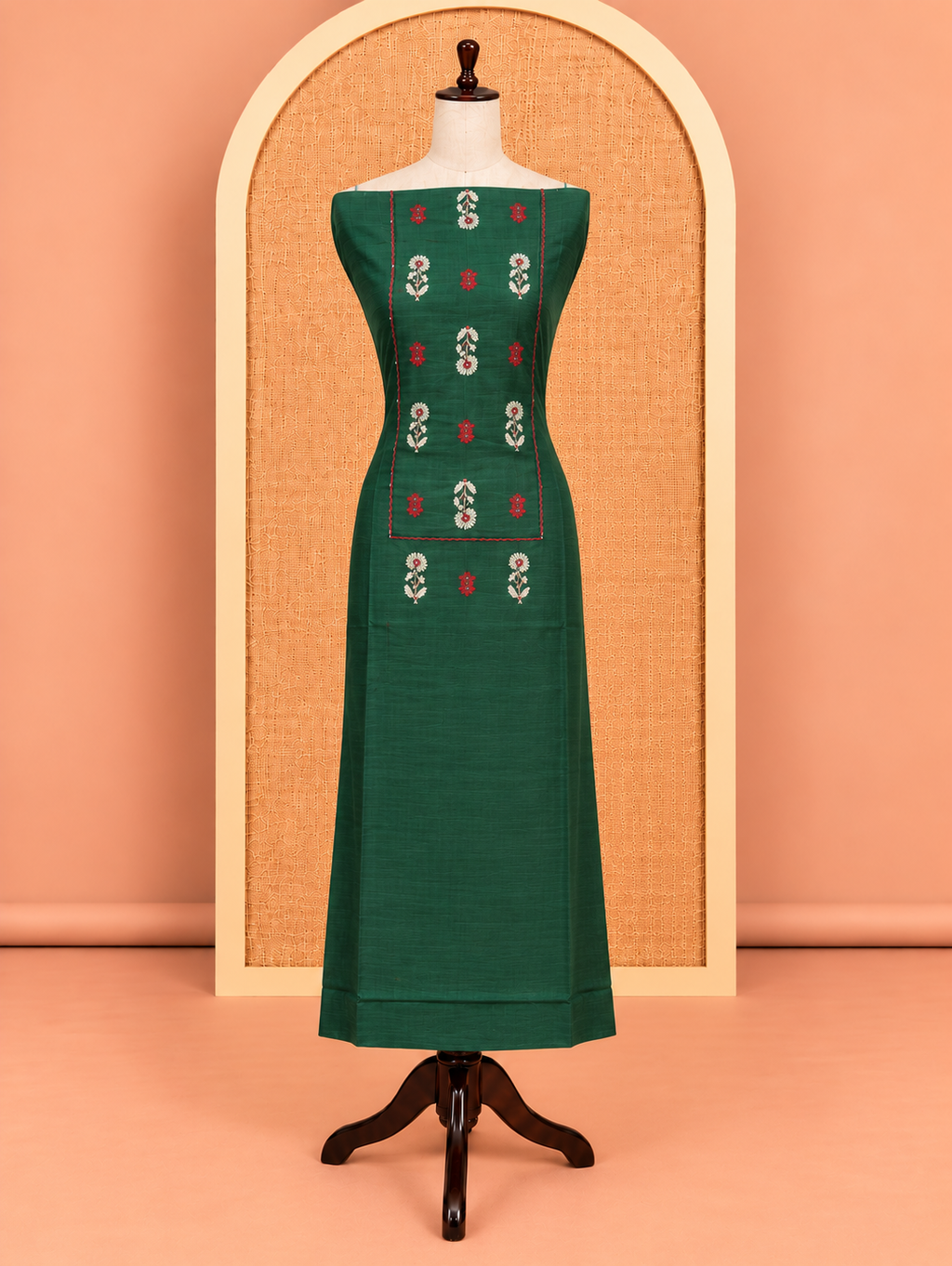 Elegant Bottle Green Floral Butta Embroidery Cotton Salwar Material - SM060