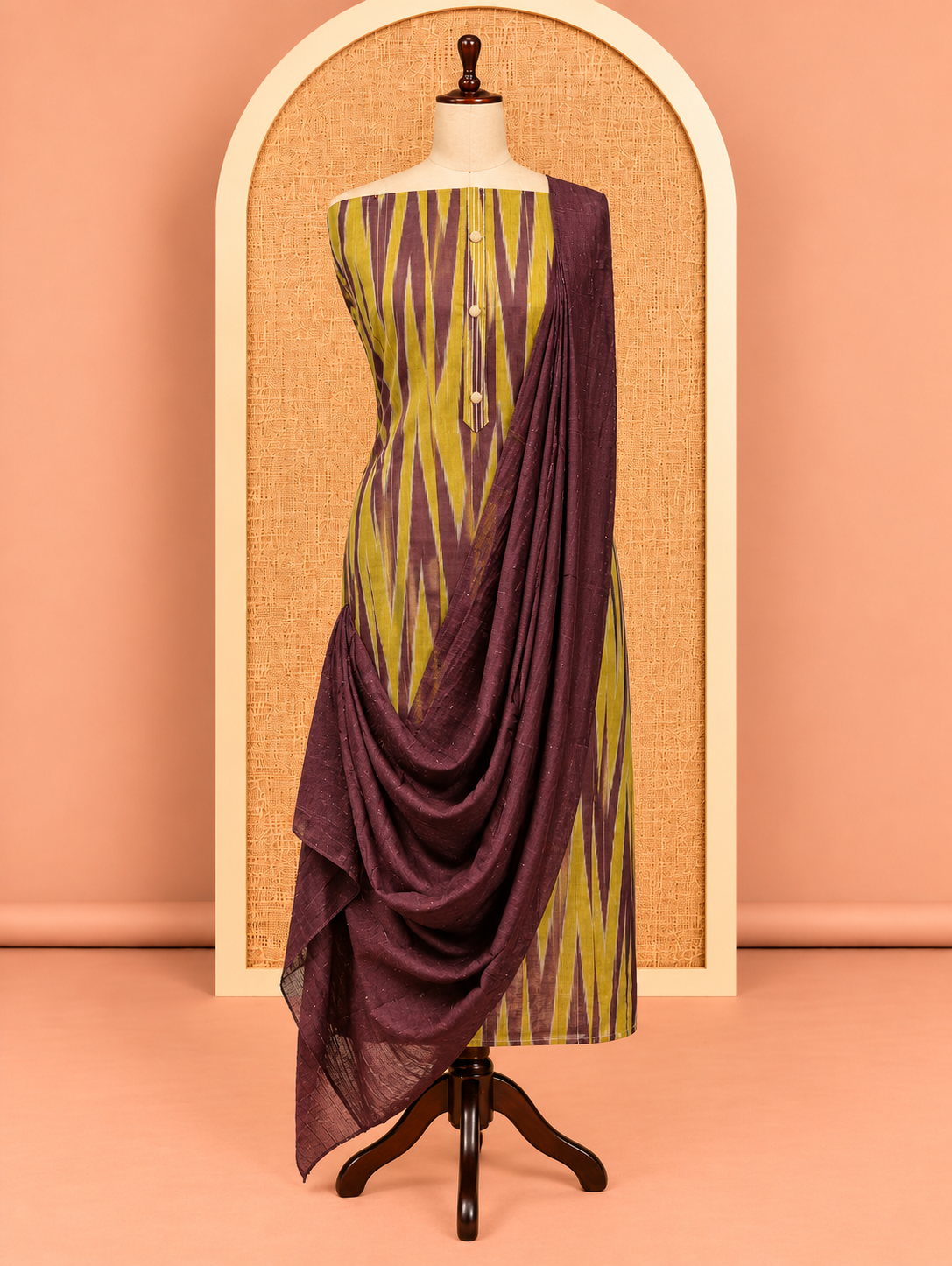 Elegant Olive Green Ikat Print Cotton Salwar Material - SM060