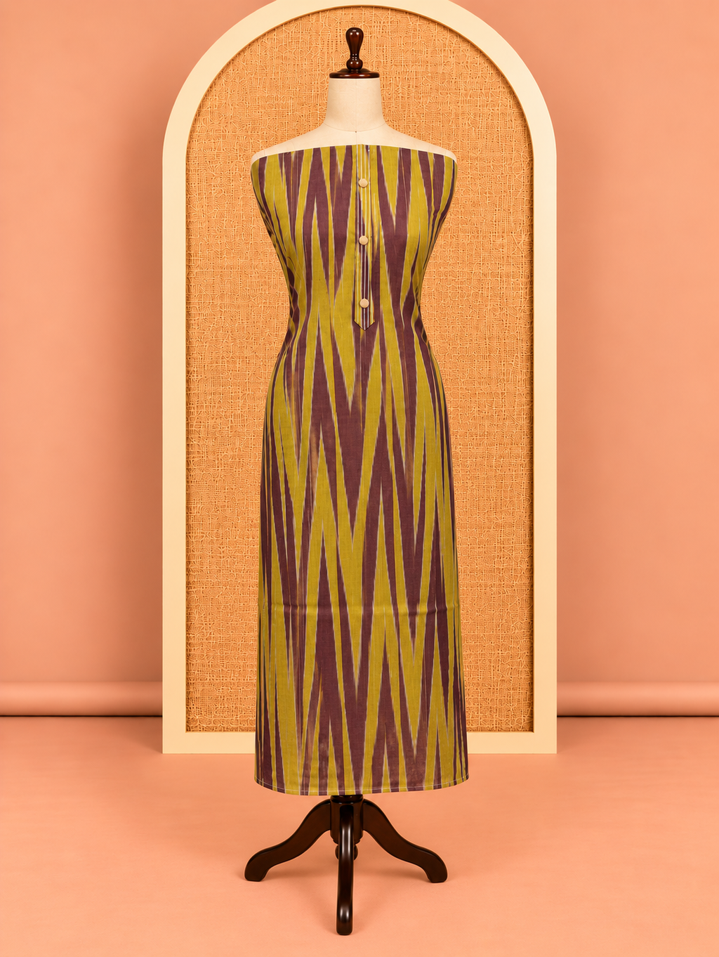 Elegantes Salwar-Material aus Baumwolle mit olivgrünem Ikat-Druck – SM060