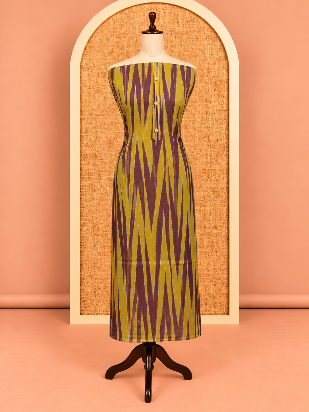 Elegant Olive Green Ikat Print Cotton Salwar Material - SM060