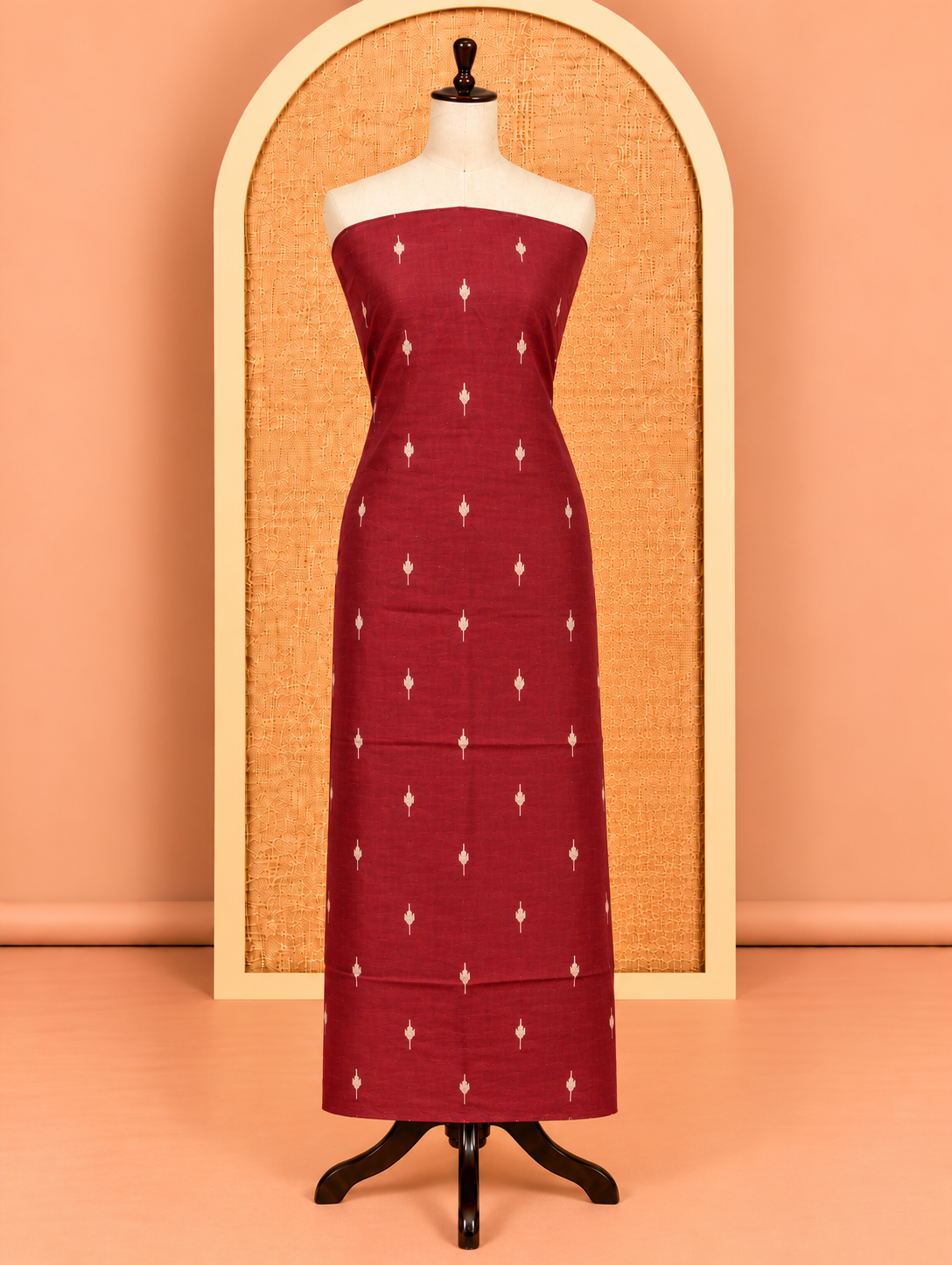 Elegant Maroon Woven Checks with Leaf Butta Cotton Salwar Material - SM060
