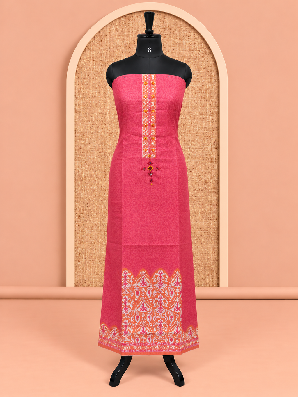 Premium Rani Pink Mirror & Thread Work Cotton Salwar Material - SM060