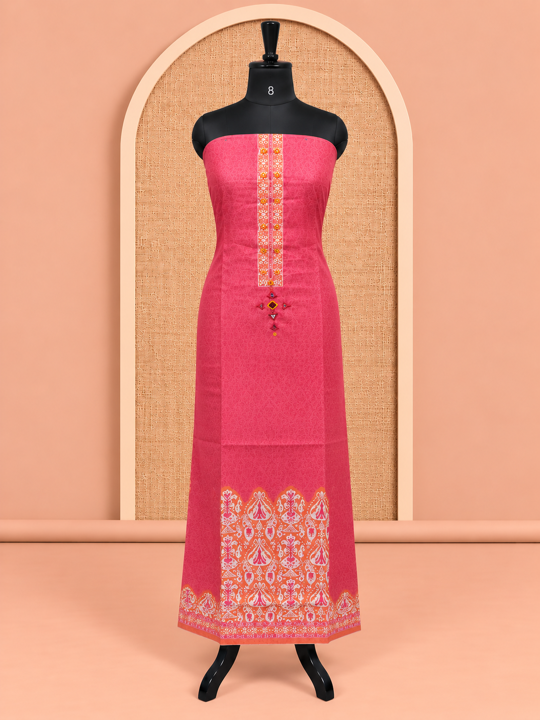 Premium Rani Pink Mirror & Thread Work Cotton Salwar Material - SM060