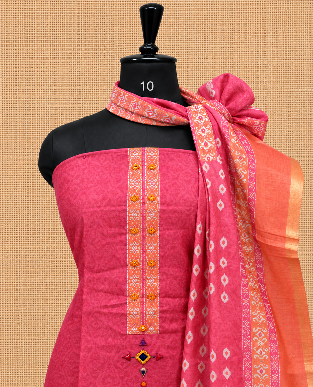 Premium Rani Pink Mirror & Thread Work Cotton Salwar Material - SM060