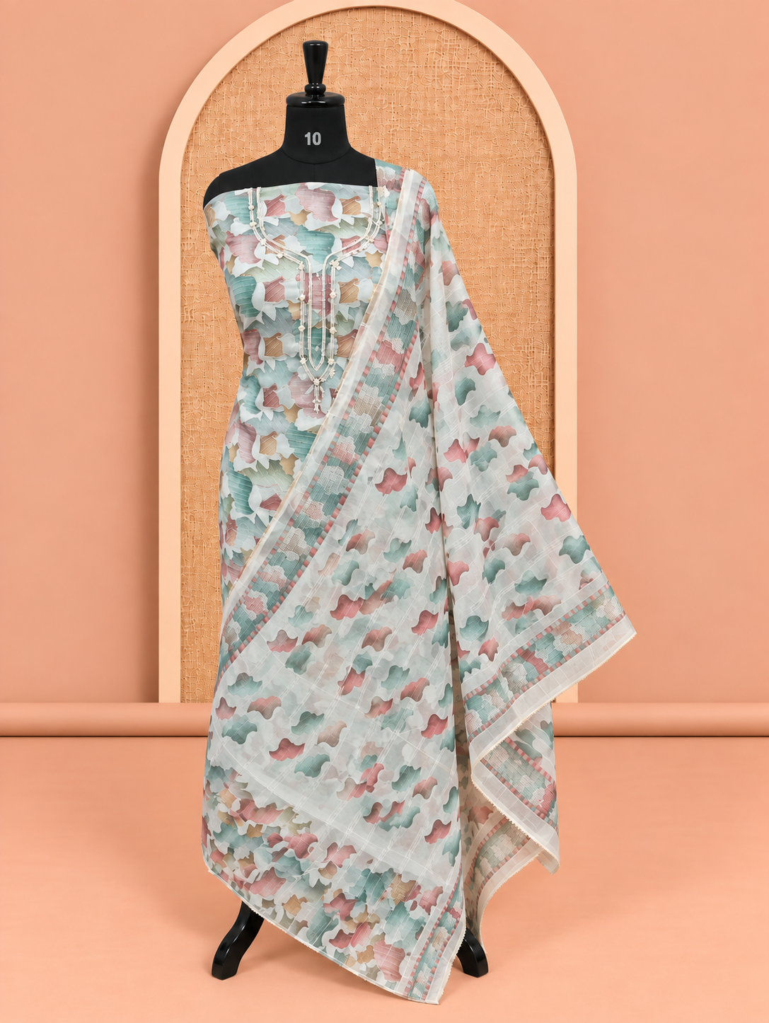 Premium Multicolor Digital Print Organza Salwar Material - SM060