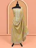 Premium gold-khakifarbenes bedrucktes Salwar-Material aus Baumwolle mit Stickerei - SM060