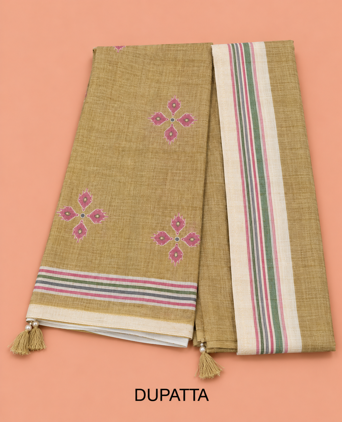 Premium Golden Khaki Printed with Embroidered Cotton Salwar Material - SM060