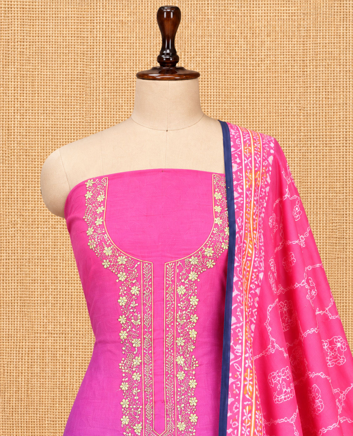 Elegant Pink Purple Ombre Embroidered Silk Cotton Salwar Material - SM060