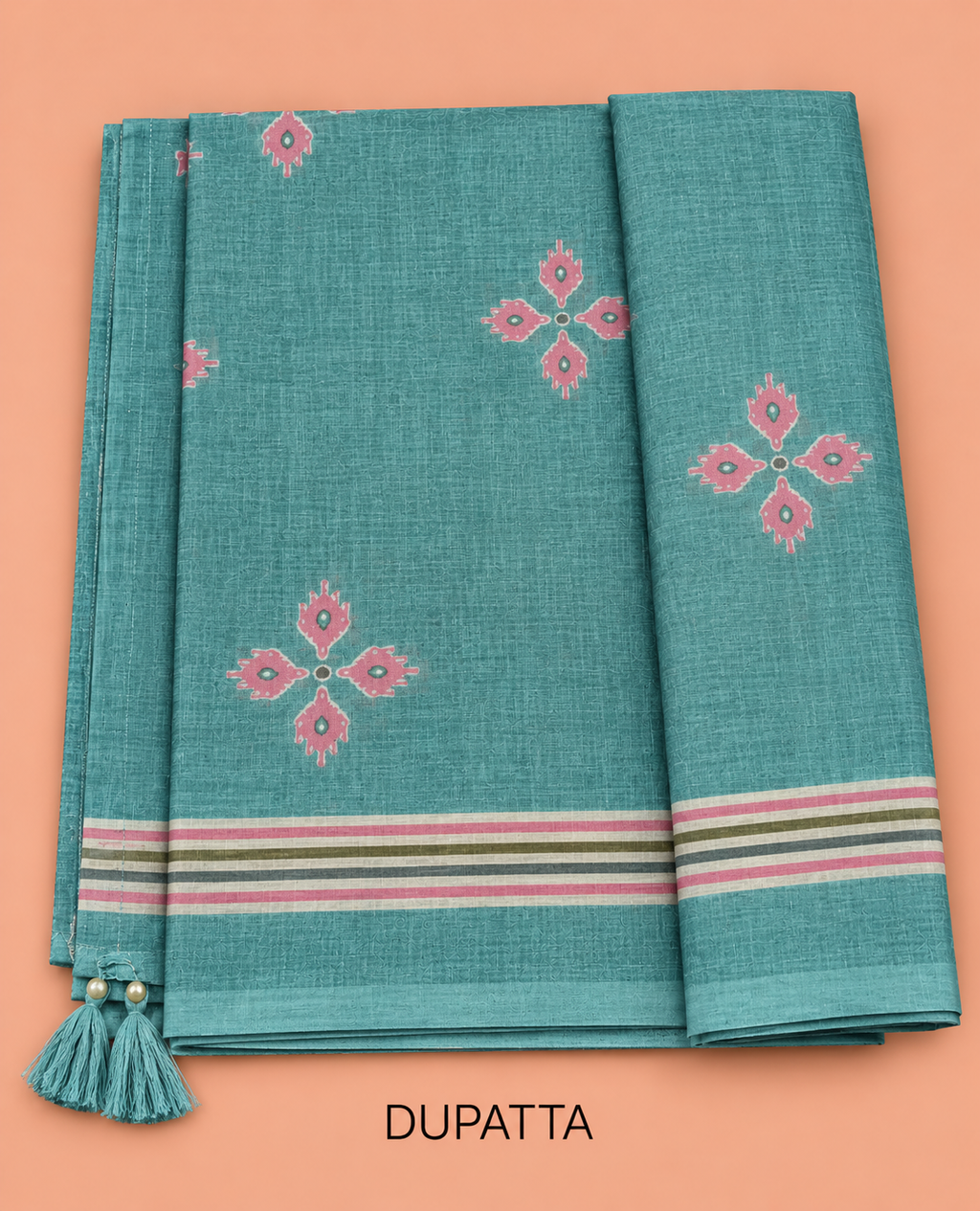 Premium Turquoise Blue Ikat Print with Embroidered Cotton Salwar Material - SM060