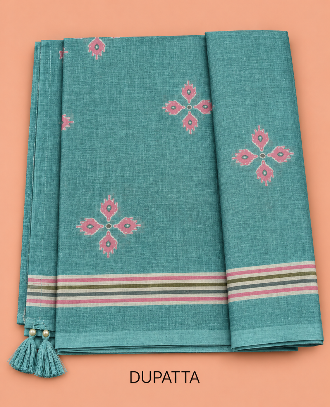Premium Turquoise Blue Ikat Print with Embroidered Cotton Salwar Material - SM060