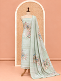 Elegant Mint Green Digital Floral Bouquet Print with Pearl Lace Salwar Material - SM060