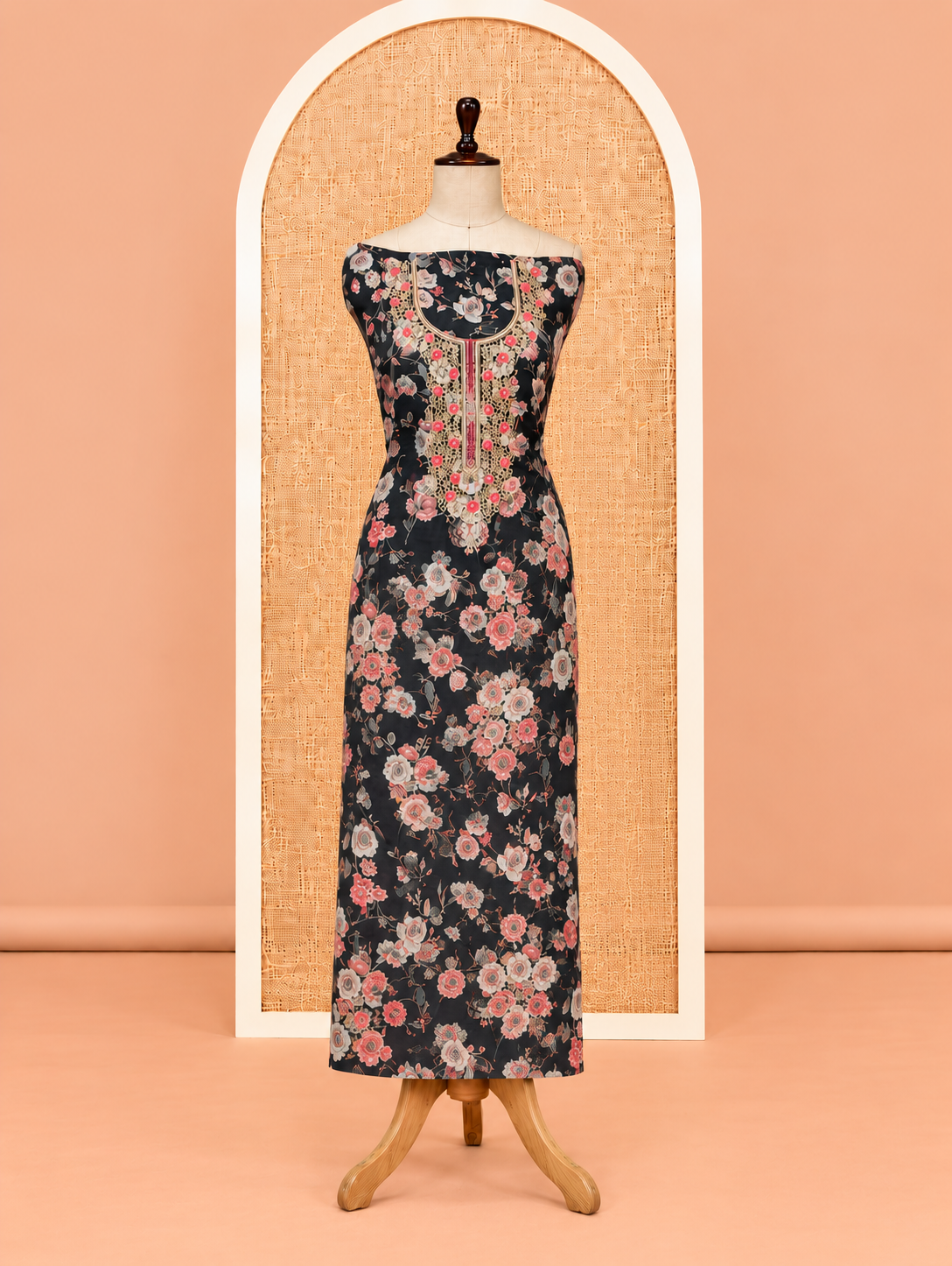 Elegant Black Digital Floral Print with Embroidered Yoke Salwar Material - SM060