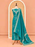Elegant Teal Blue Dotted Floral Print Cotton Salwar Material - SM060