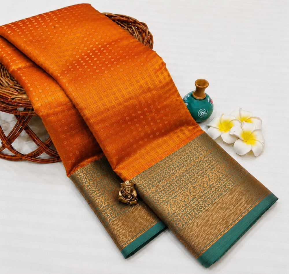 Luxury 1000 Butta Burnt Orange Soft Silk Saree