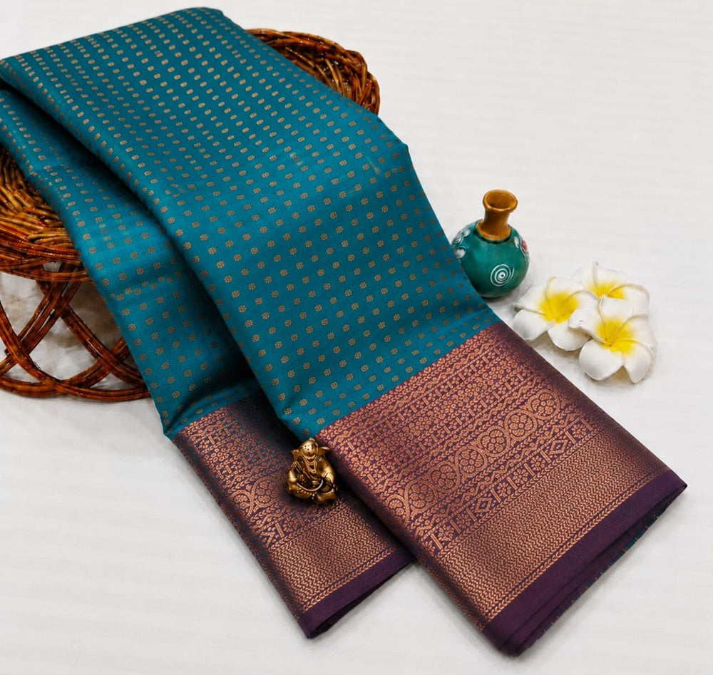 Luxury 1000 Butta Dark Emerald Green Soft Silk Saree