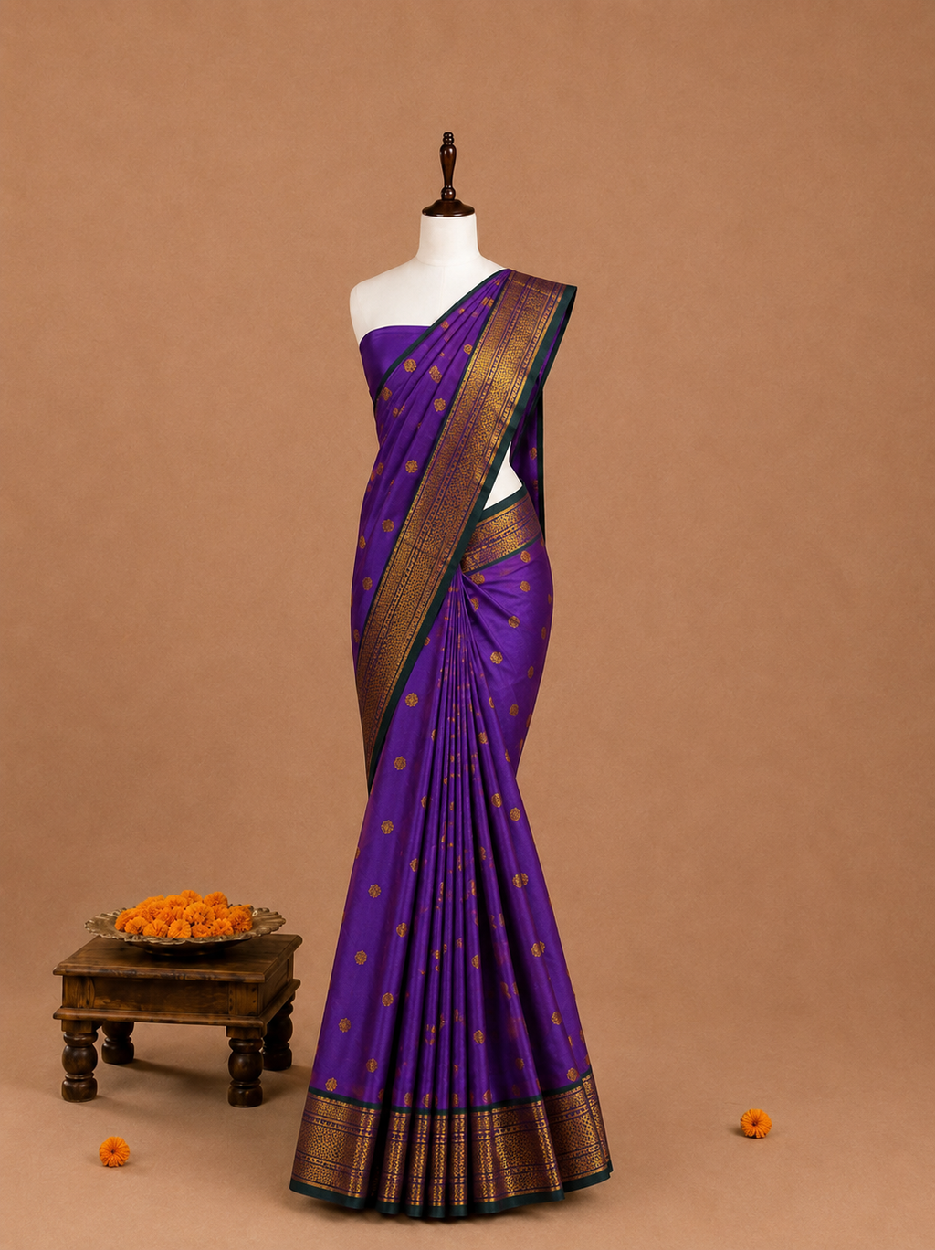 Premium Purple Kanchi Soft Silk Saree with Green Border