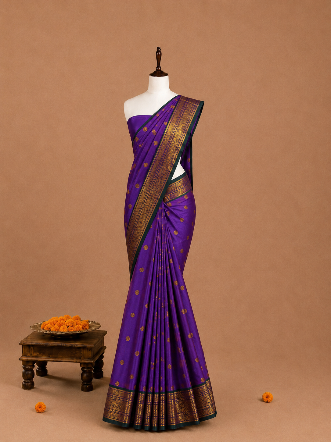 Premium Purple Kanchi Soft Silk Saree with Green Border