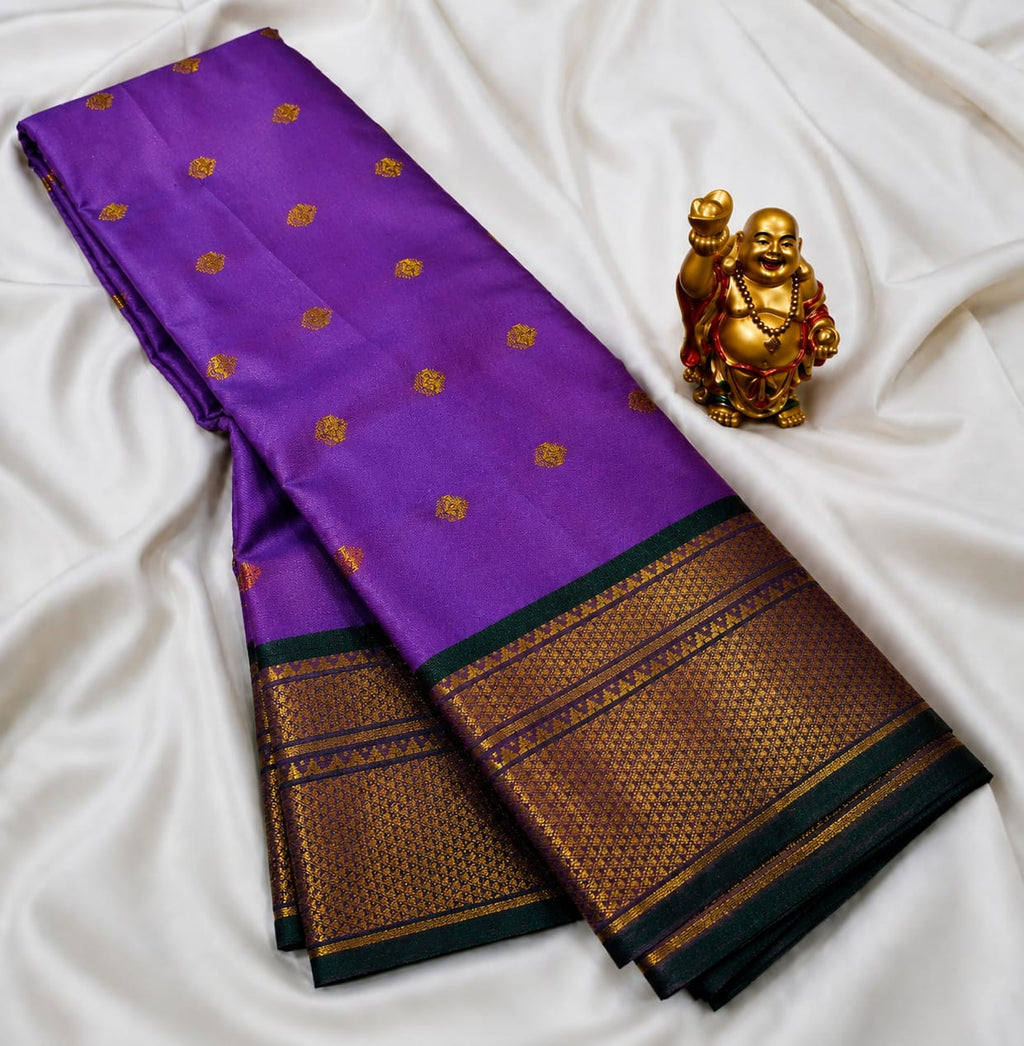 Premium Purple Kanchi Soft Silk Saree with Green Border