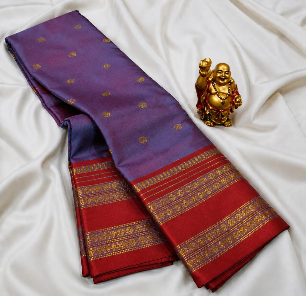 Premium Lavender Kanchi Soft Silk Saree with Red Border