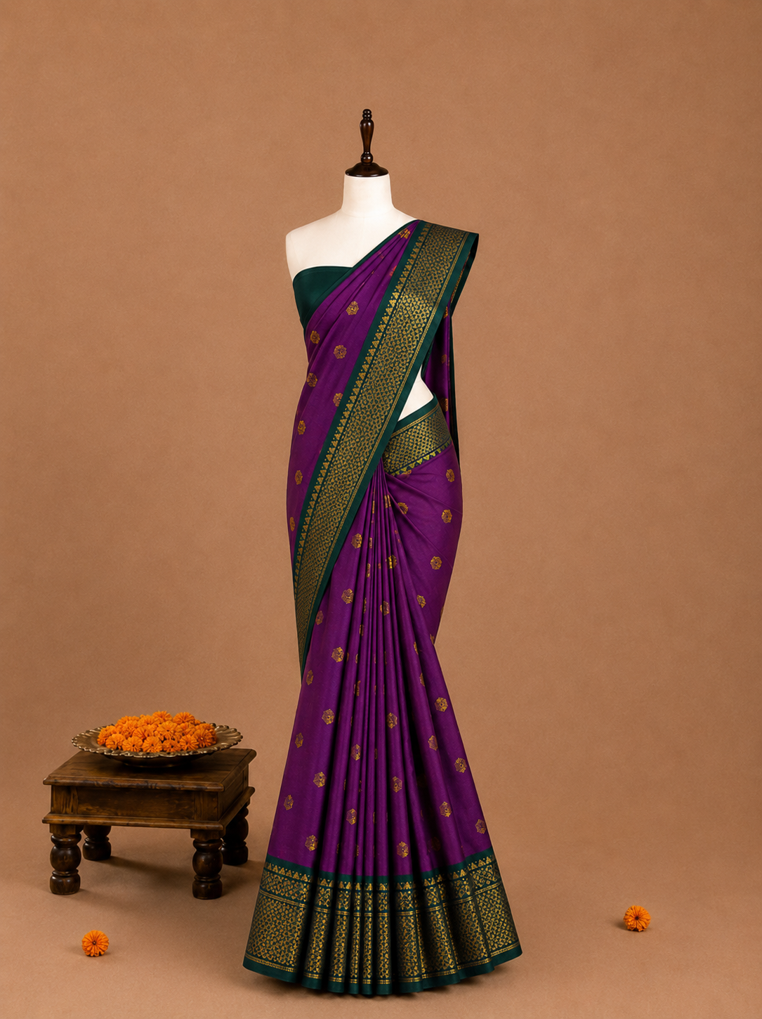 Premium Magenta Kanchi Soft Silk Saree with Green Border