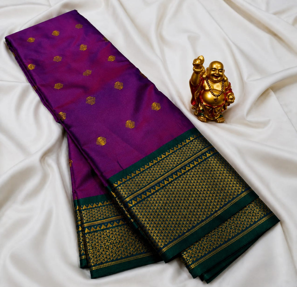 Premium Magenta Kanchi Soft Silk Saree with Green Border
