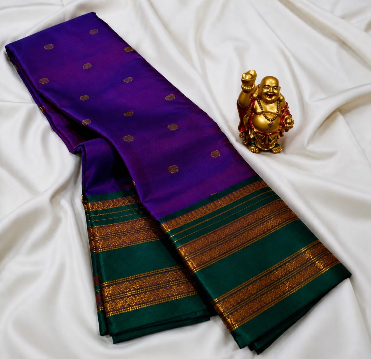 Premium Violet Kanchi Soft Silk Saree with Green Border