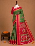 Premium Teal Green Fancy Georgette Silkworm Saree with Mythology