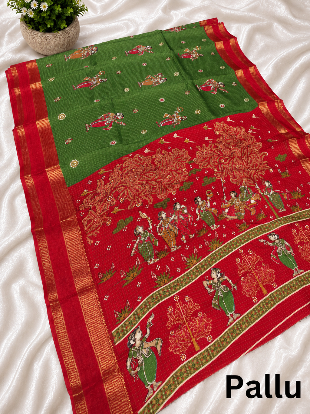 Premium Teal Green Fancy Georgette Silkworm Saree with Mythology