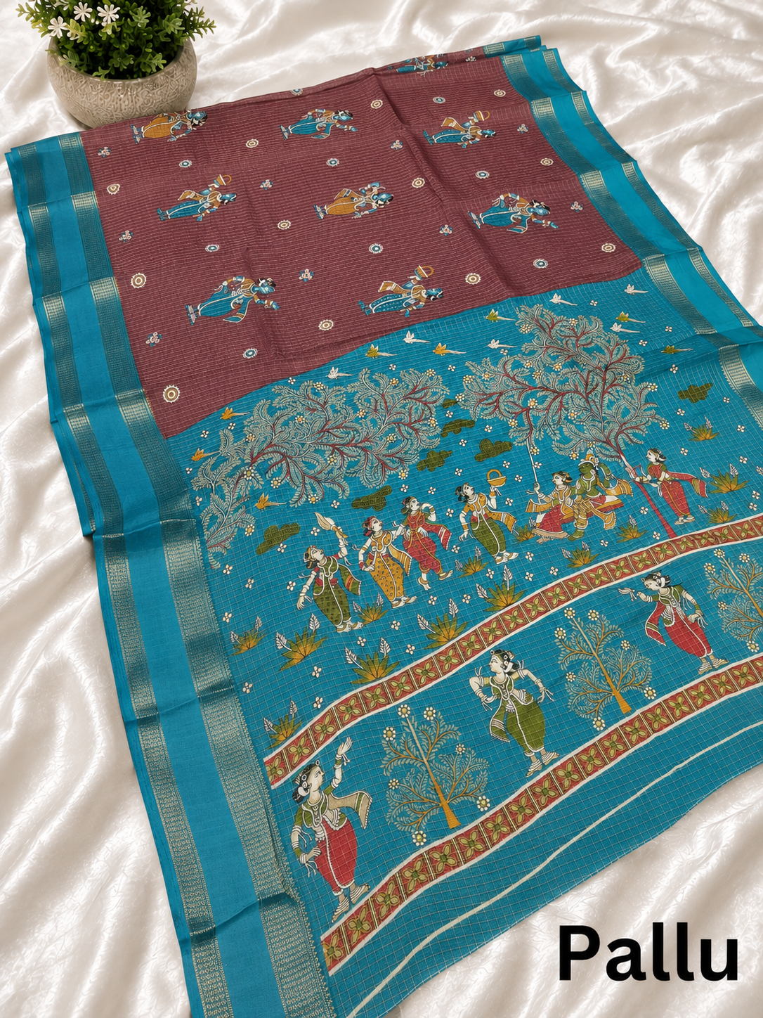 Premium Maroon Fancy Georgette Silkworm Saree with Mythology