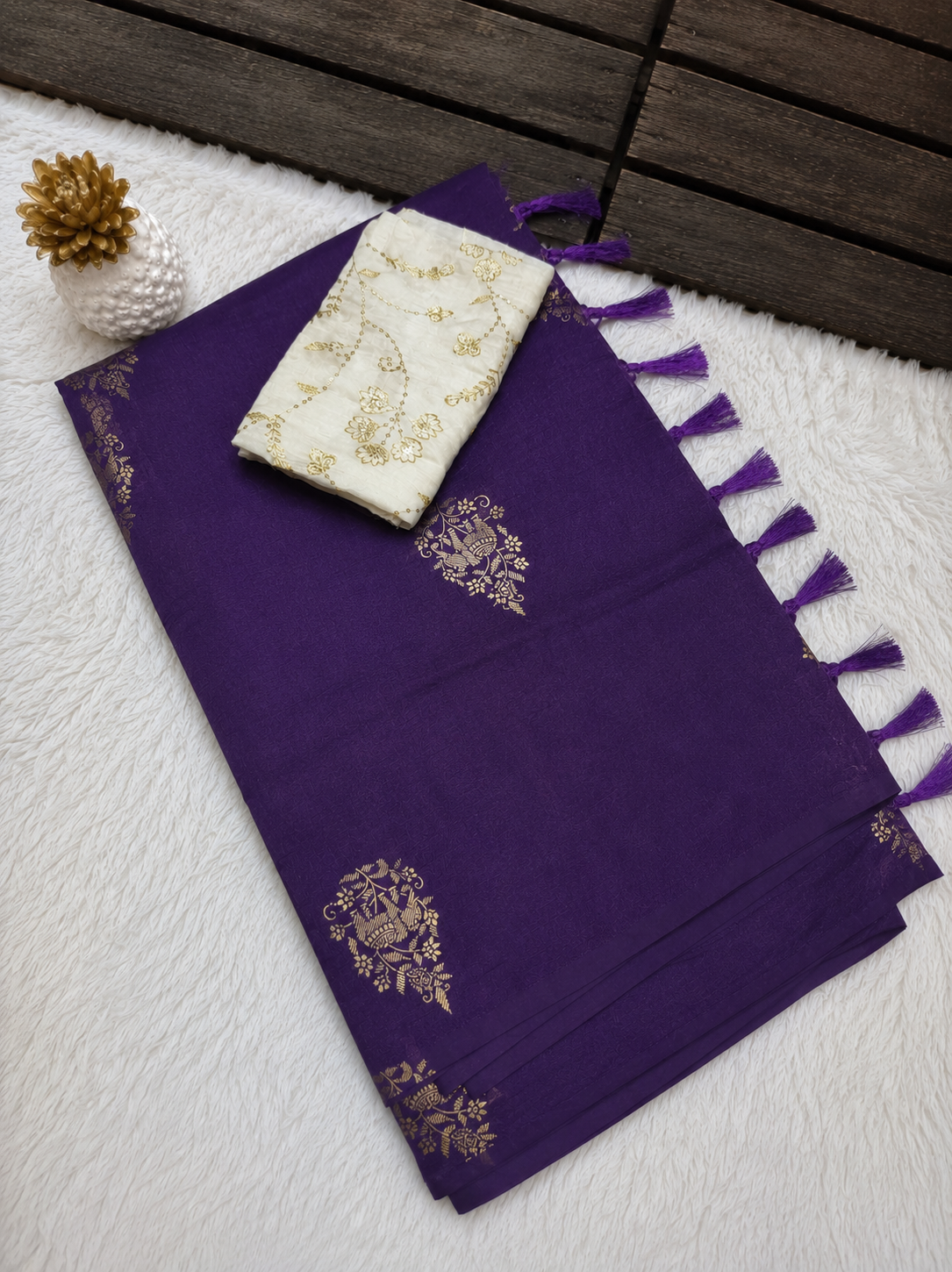 Premium Purple Fancy Georgette Silkworm Saree