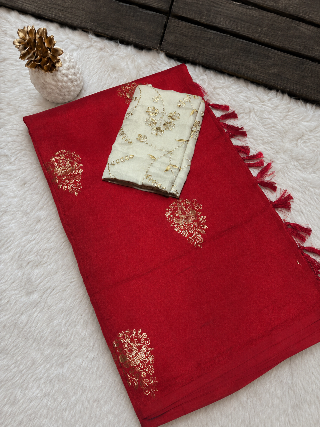 Premium Red Fancy Georgette Silkworm Saree
