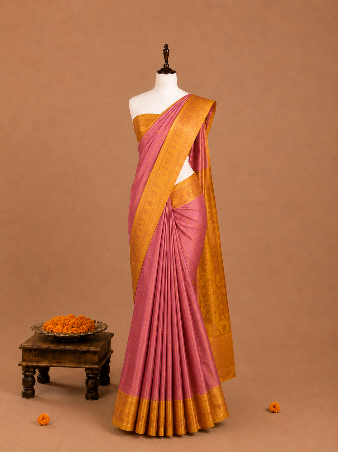 Premium Dusty Pink Semi Tissue Silk Saree