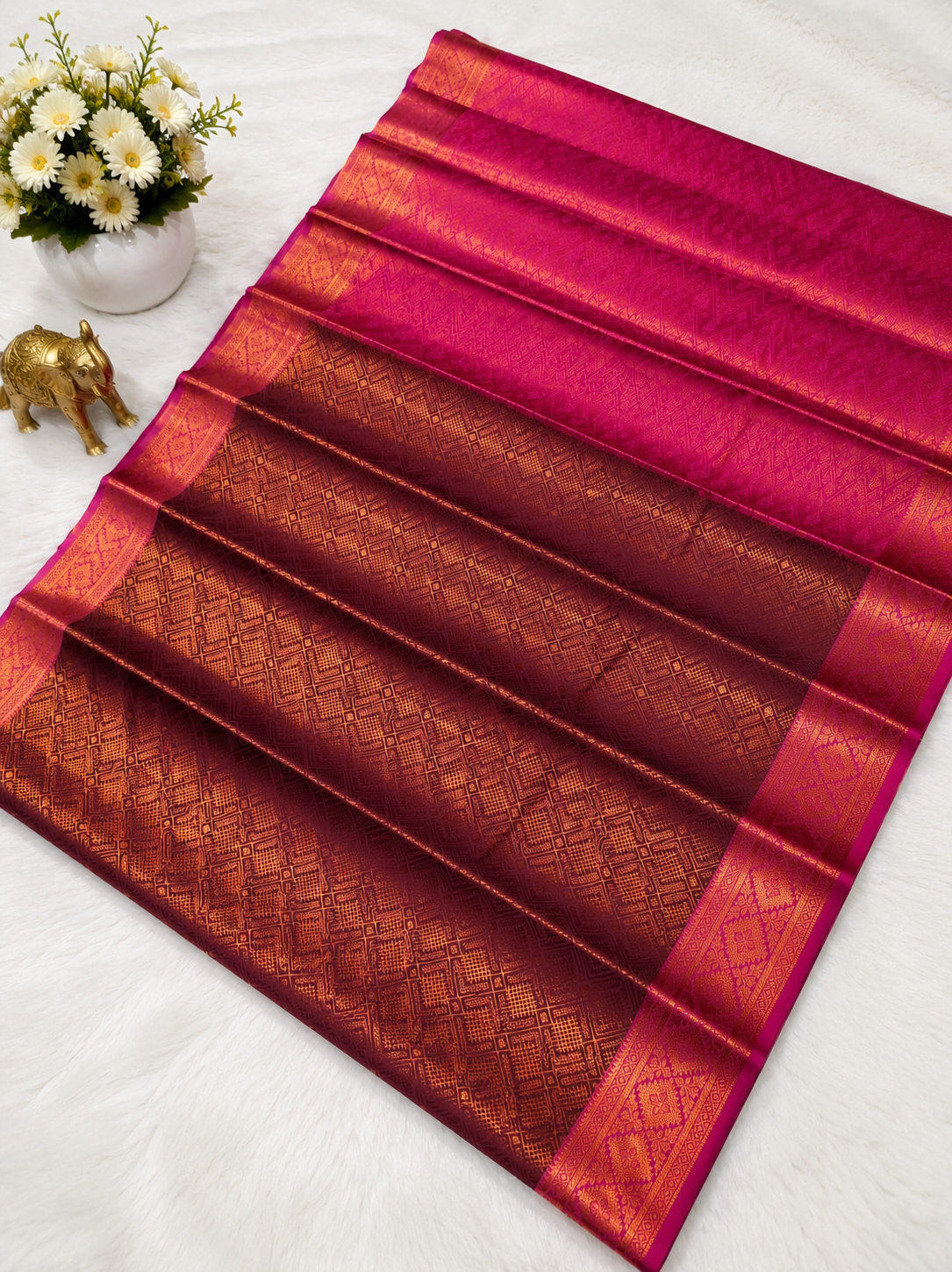 Premium Dark Brown Semi Tissue Silk Saree