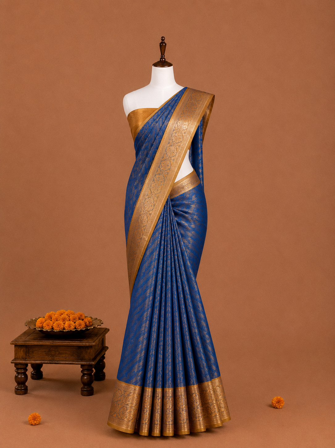 Premium Royal Blue Semi Tissue Silk Saree