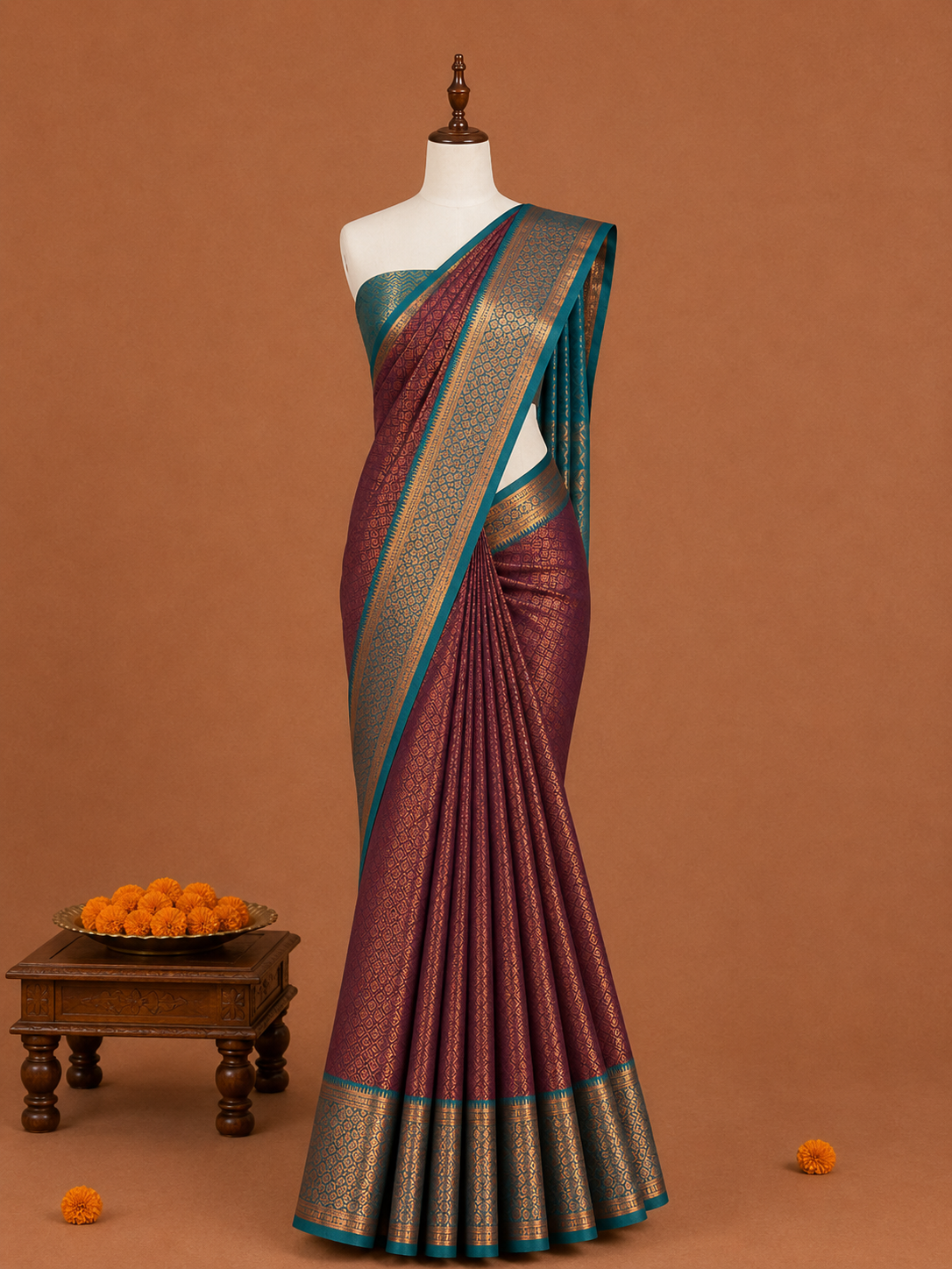 Premium Wine Red Semi Tissue Silk Saree