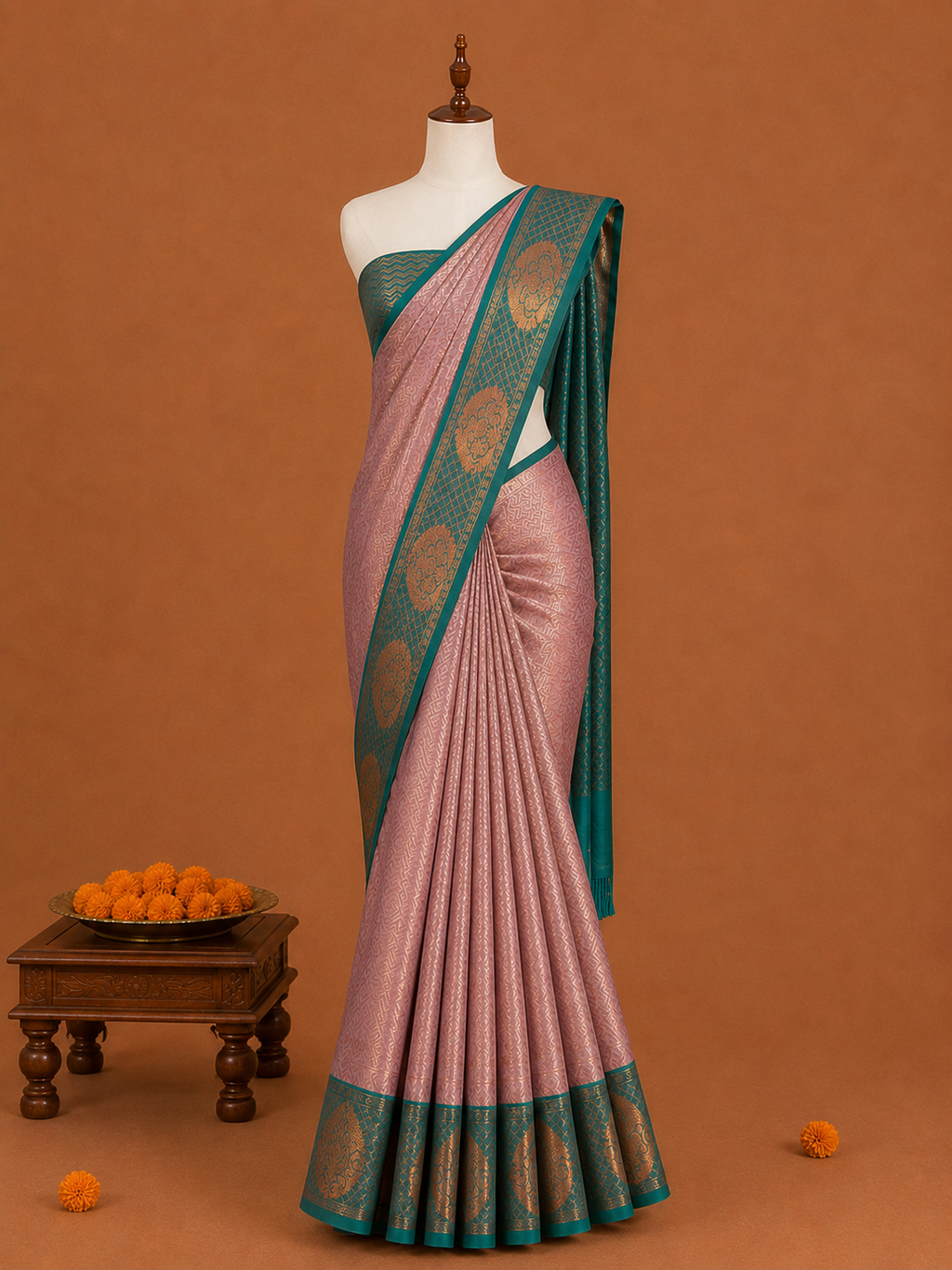 Premium Dusty Rose Semi Tissue Silk Saree