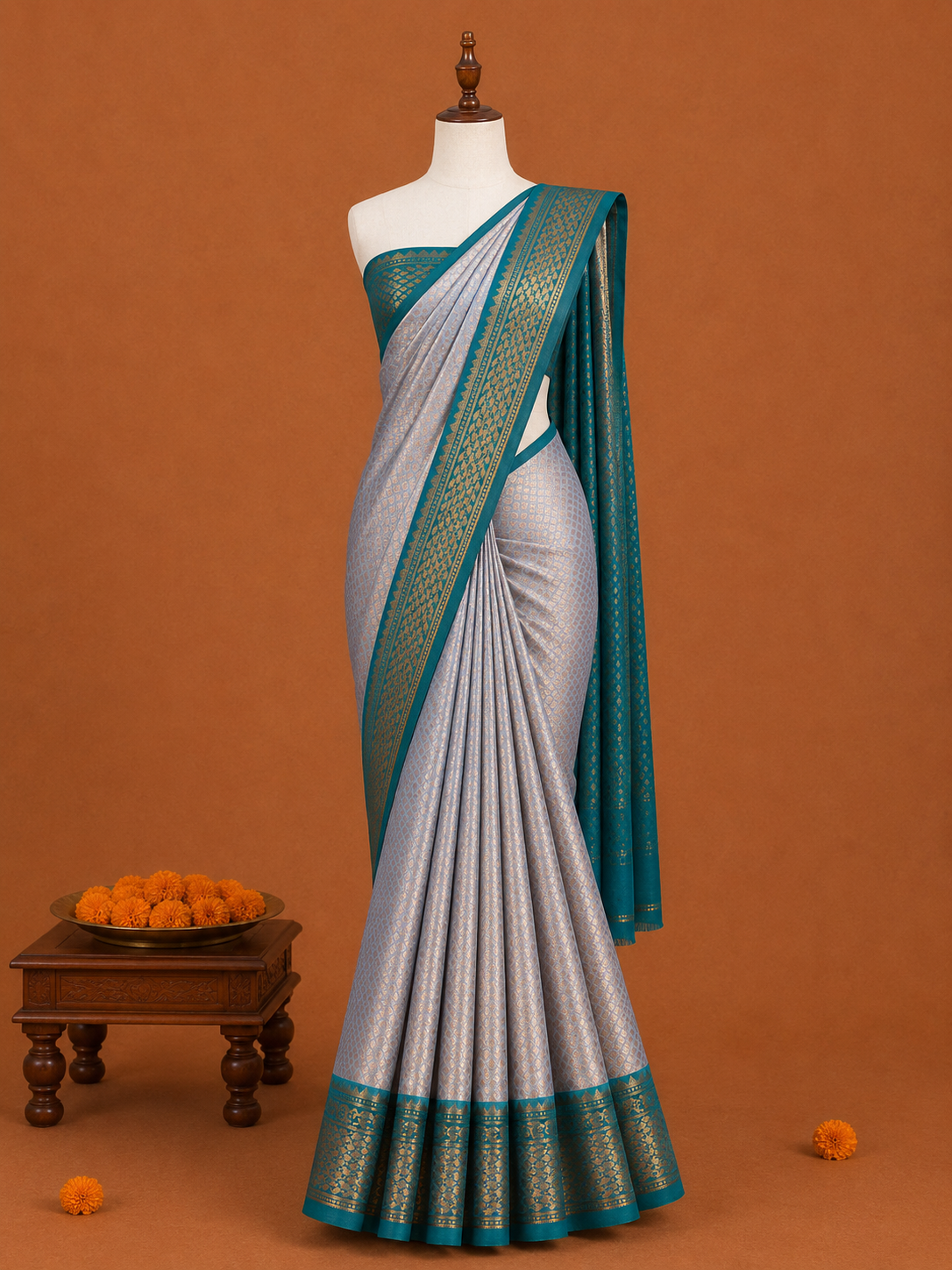 Premium Silver Gray Semi Tissue Silk Saree