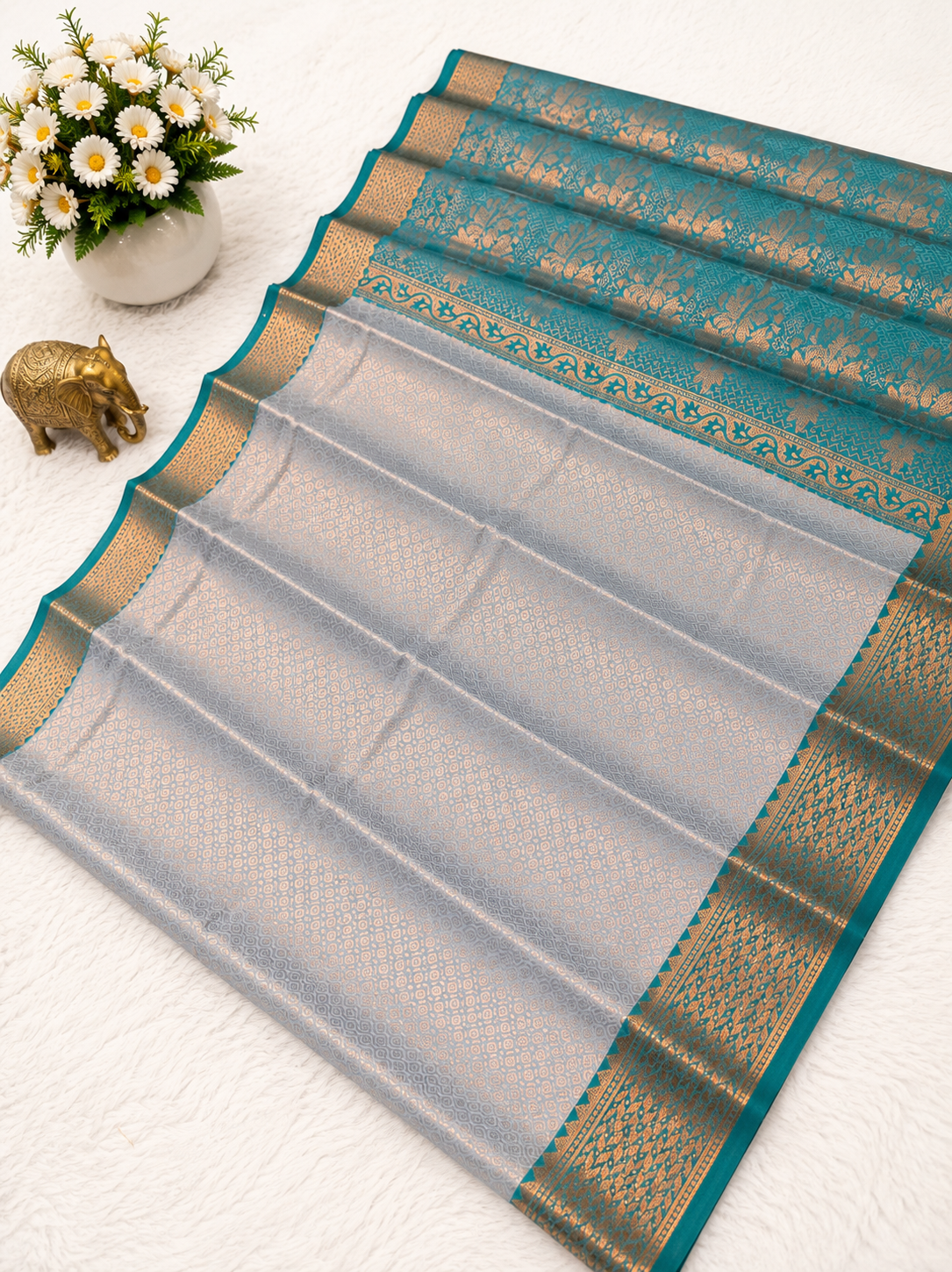Premium Silver Gray Semi Tissue Silk Saree
