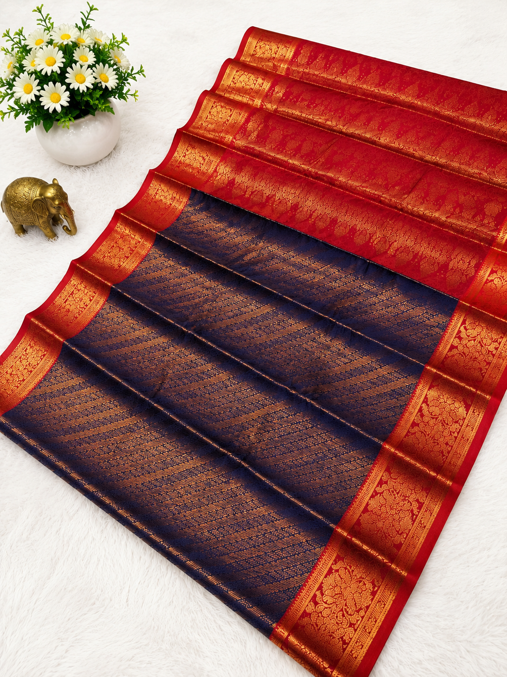 Premium Navy Blue Semi Tissue Silk Saree