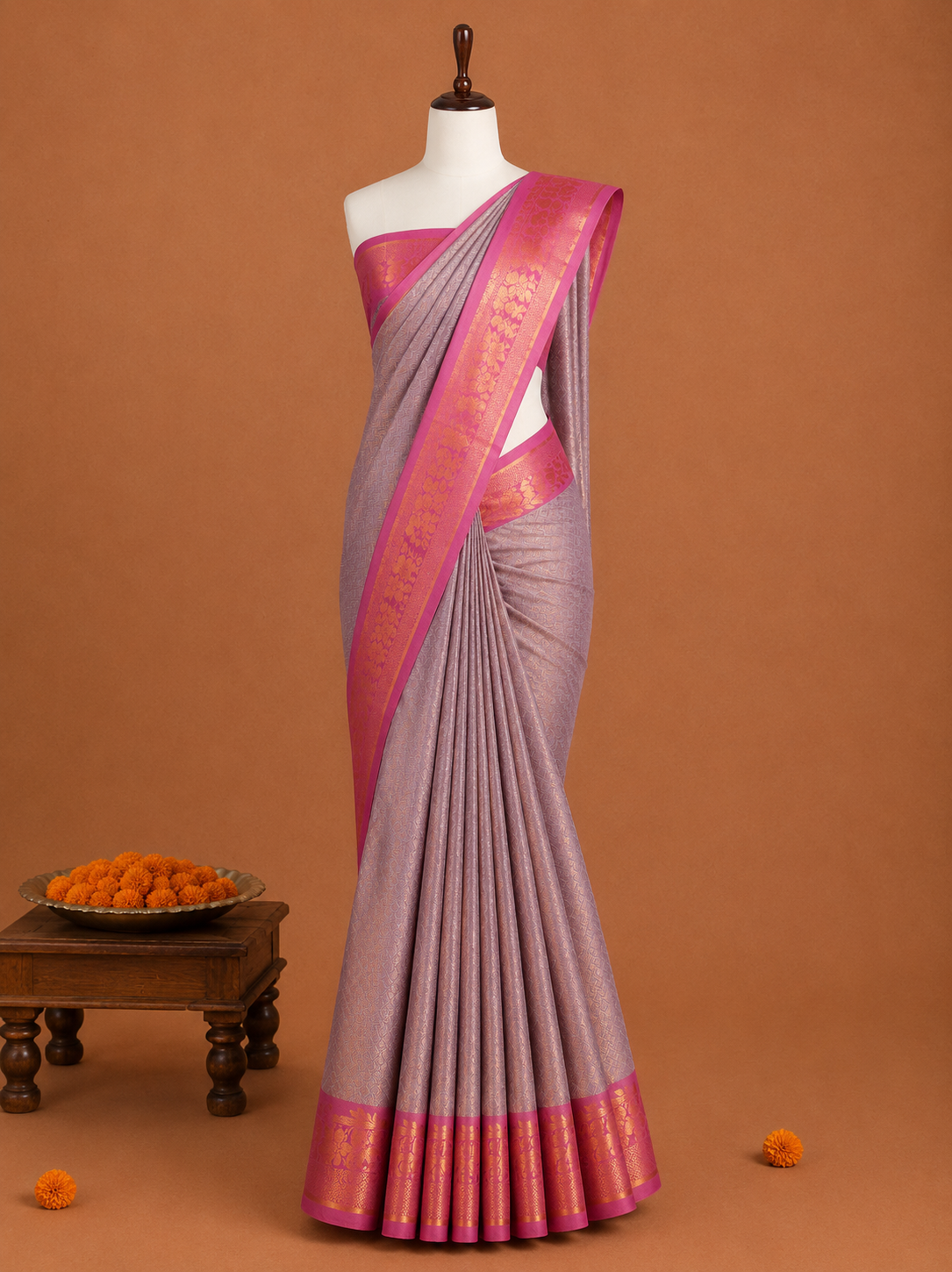 Premium Mauve Lilac Semi Tissue Silk Saree