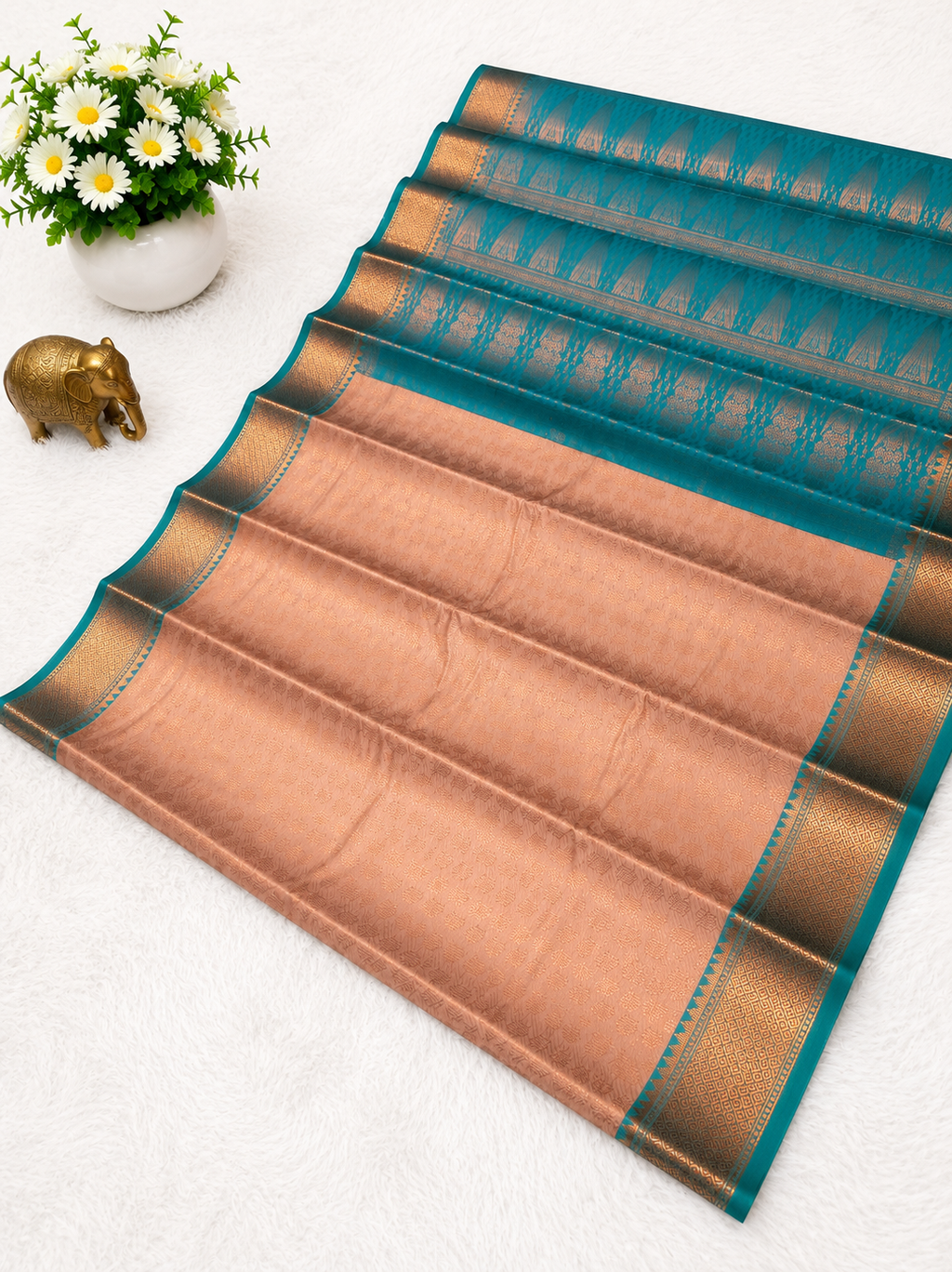 Premium Dusty Peach Semi Tissue Silk Saree
