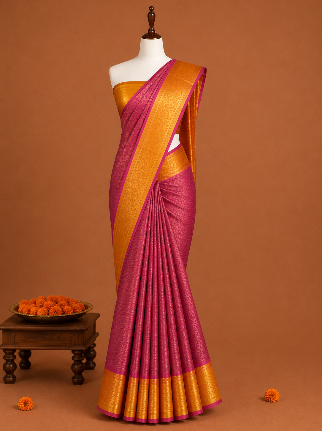 Premium Hot Pink Semi Tissue Silk Saree